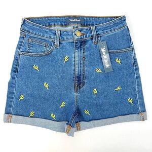 NWT MODCLOTH Blue Jean Shorts with Lightning Bolt Embroidery